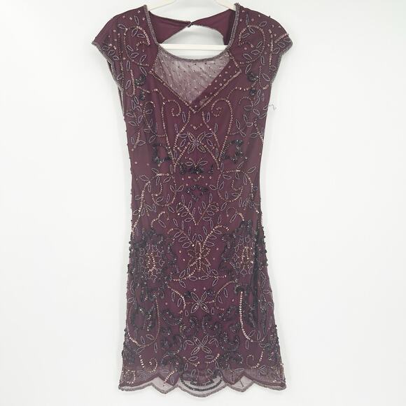 NEW Miss Selfridge Womens Party Evening Beaded Sequin Mini Dress Size 4 Purple‎ - Picture 2 of 11